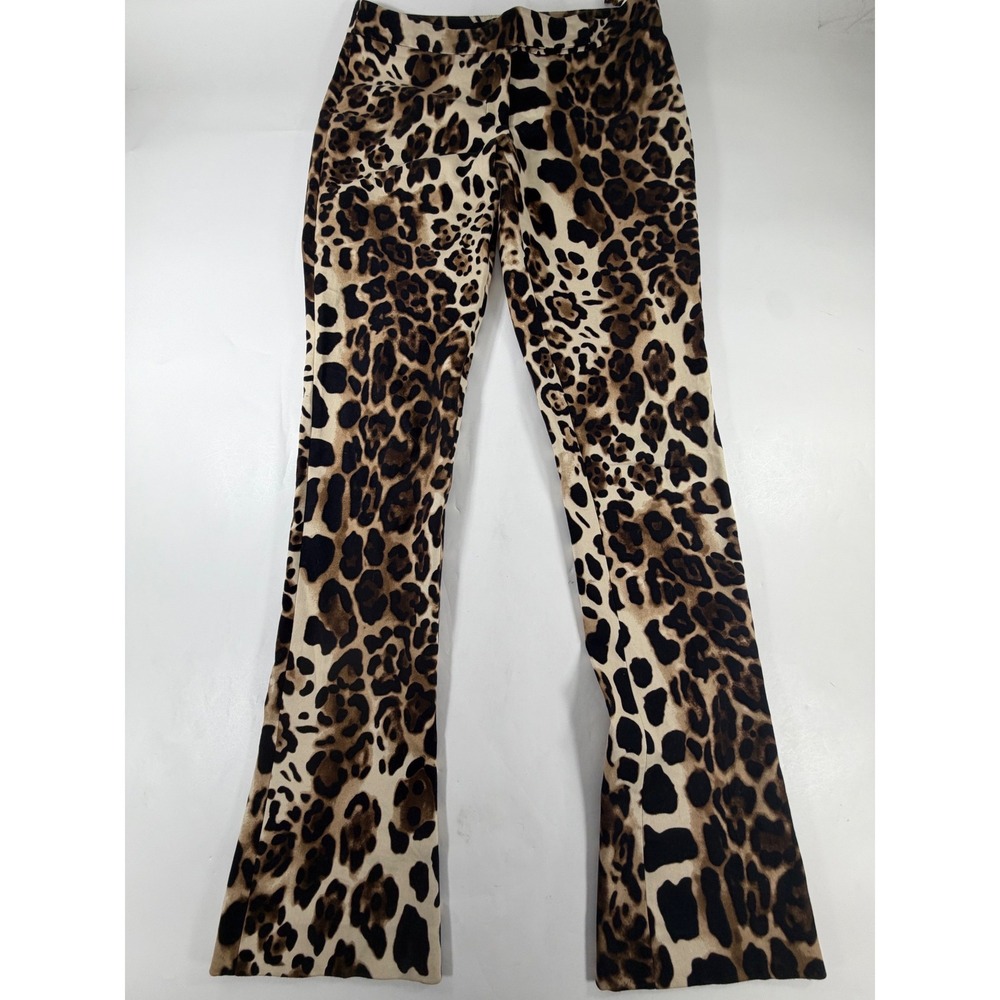 Brooksfield Donna Leopard Print Flare Pants Brown Black Animal Stretch Size 1